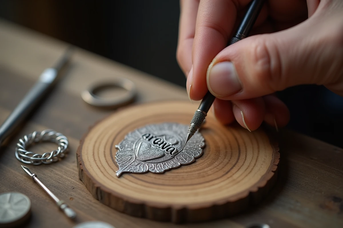 Mains d artisan gravant une bola de grossesse en argent