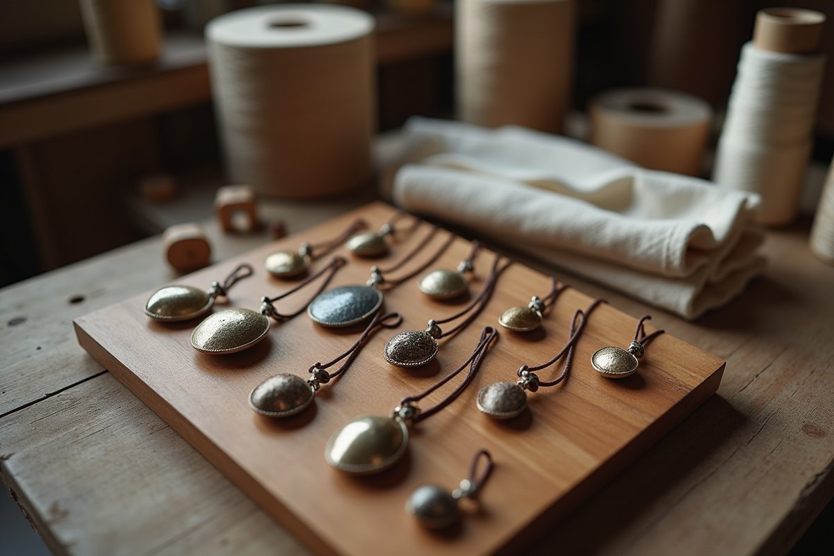 Collection de bolas de grossesse artisanaux sur un plan de travail en bois