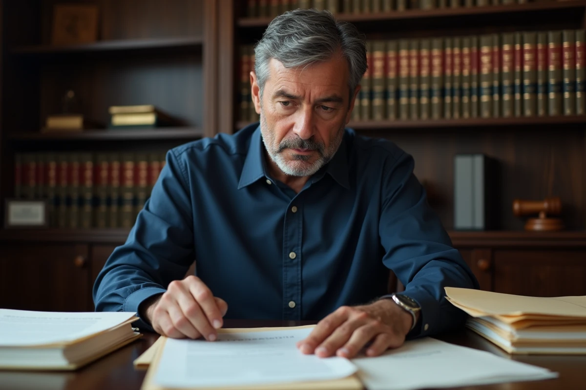 Homme consultant des documents juridiques liés à une succession et reconnaissance d'héritiers d'un artiste disparu