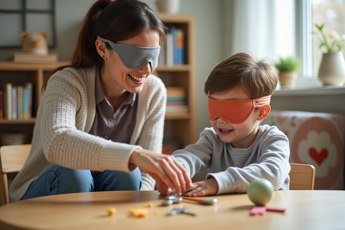 Enseignante aidant un élève aveugle dans la salle de classe