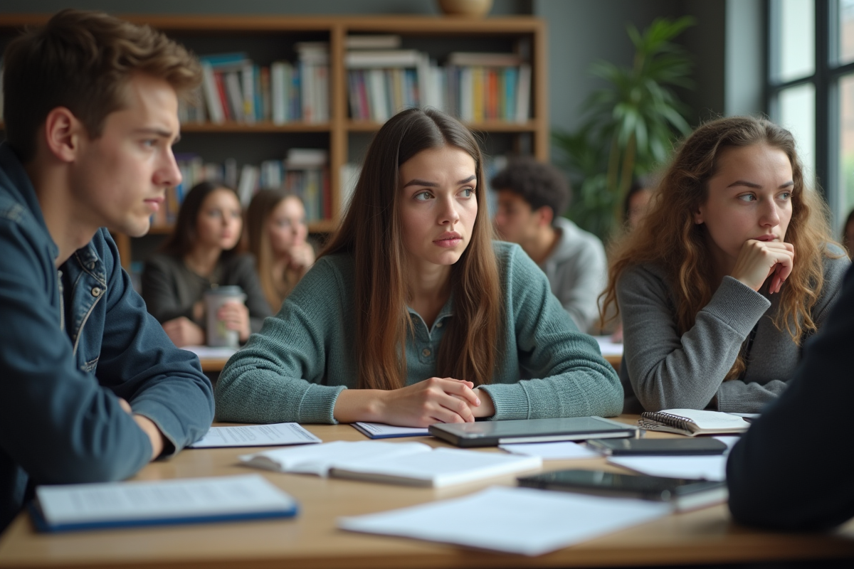 Groupe d'étudiants universitaires en discussion