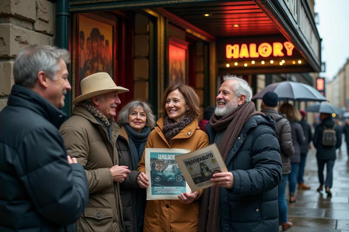 Fans discutant devant une salle de concert