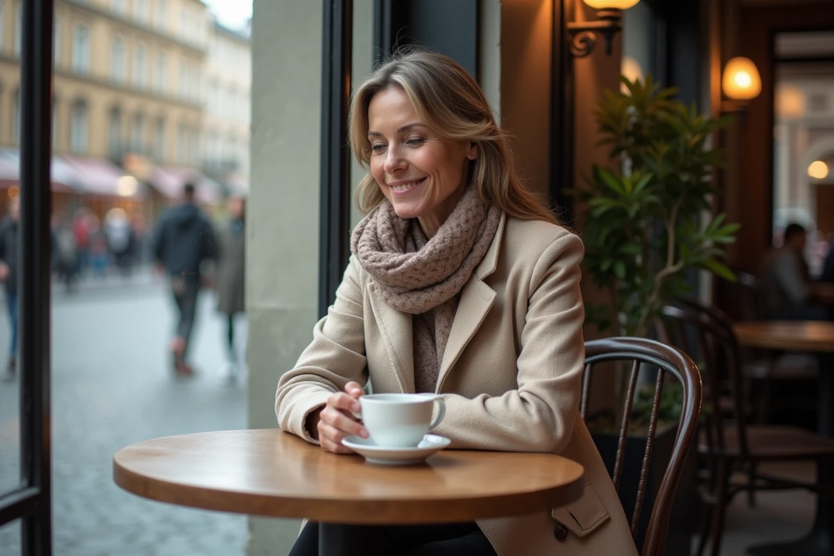 Femme souriante dans un café près d