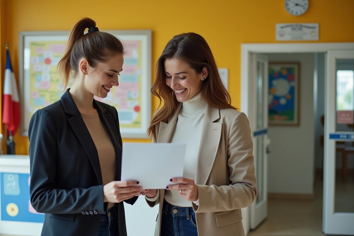 Deux femmes remplissant un formulaire de partenariat à la mairie