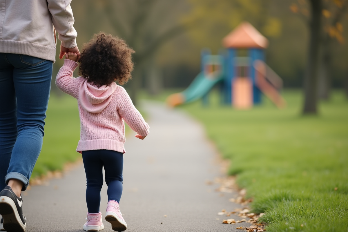 Fille de deux ans tenant la main d