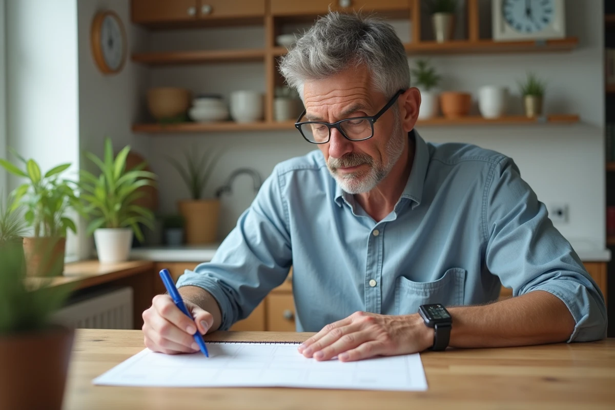 Homme d'âge moyen marquant les semaines sur un calendrier