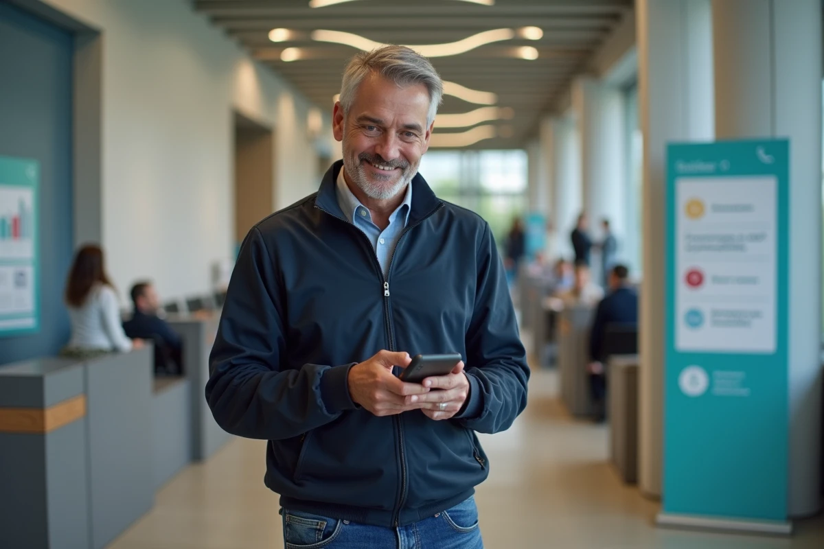 Homme consultant les services en ligne de la mairie de Meudon sur smartphone dans un espace public