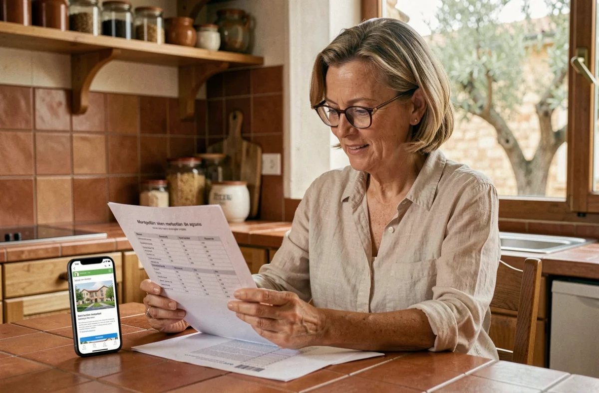 Mère de famille consultant le calendrier des zones scolaires de la métropole de Montpellier depuis sa cuisine