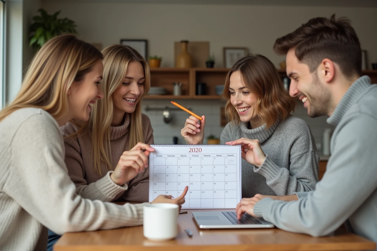 Parents discutant autour du calendrier vacances scolaire