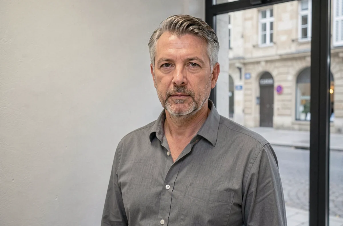 Homme posant pour une photo d'identité officielle dans un studio photographe agréé au centre-ville de Dijon