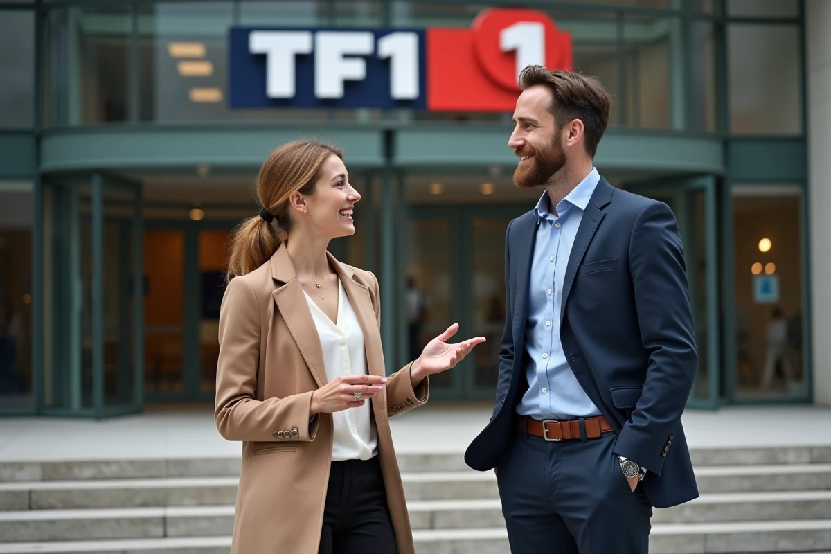Discussion détendue devant le siège de TF1